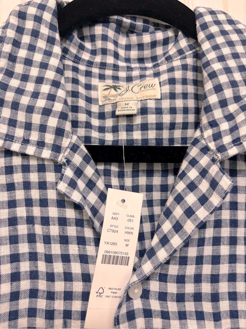 NWT J.Crew Short-Sleeve Linen Camp-Collar Shirt in Gingham